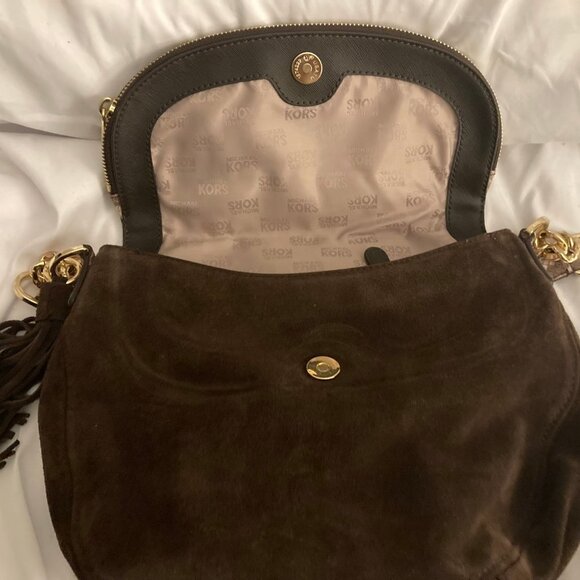 NWOT MICHAEL KORS Bedford Embossed Python Brown Suede Shoulder Handbag - Picture 4 of 12